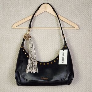 Steve Madden Purse Black Studded Shoulder Bag With Snake Skin Tassel NWT